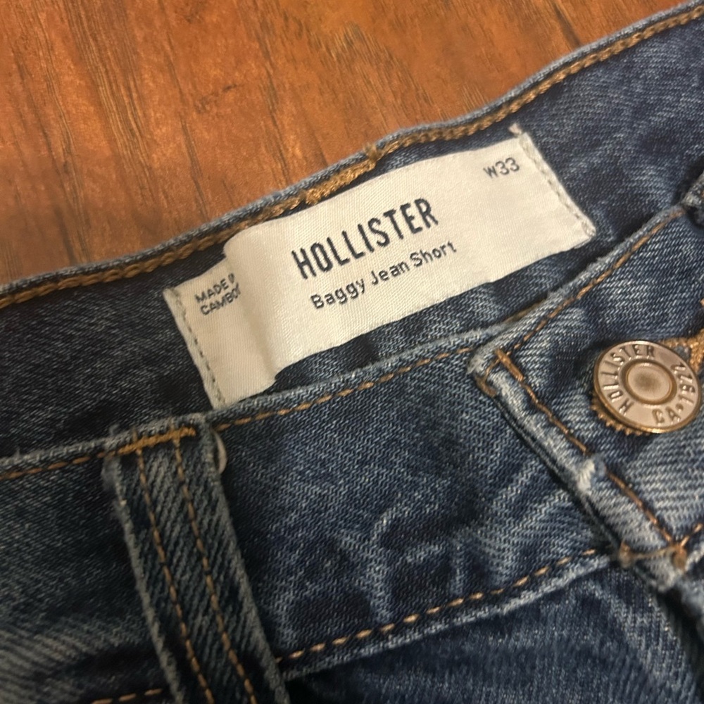 Hollister Dark Wash Super Baggy Denim Shorts Knee-Length Zipper Pockets Jorts - Picture 4 of 14